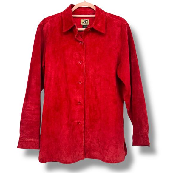 RAFAELLA SPORT Rich Red Suede 'Shacket' Women's M Retro Western Barn Chore - Picture 1 of 7